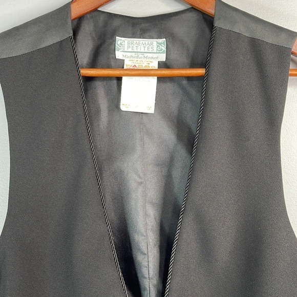 VINTAGE Michelle Monet Tailored Suit Vest Black Corded Appliqué Adjustable 14P - Picture 3 of 9